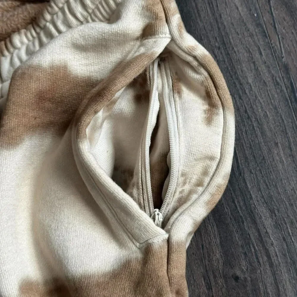 Talentless Tiger Tie Dye Premium Sweat Pants Thick Joggers Tan Cream Size Small - Picture 4 of 8